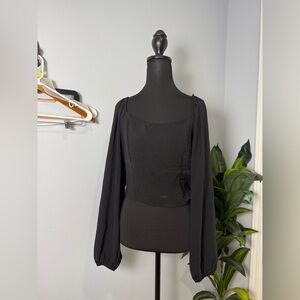 Altar'd State Black Asymmetrical Fitted Long Sleeve Blouse